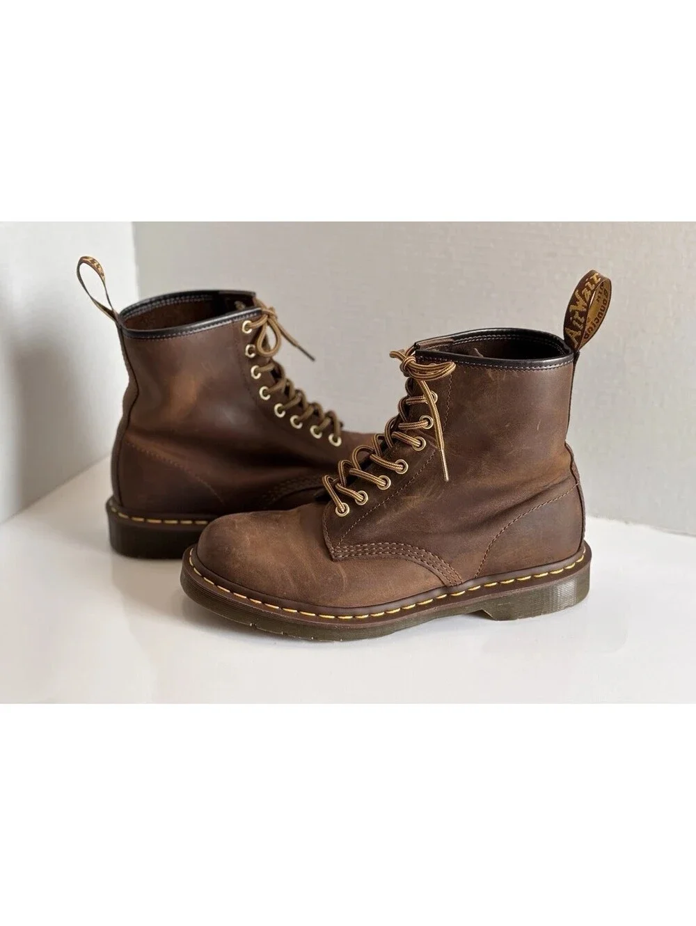Dr. Martens Crazy Horse Brown Leather Combat Boots Lace-Up Unisex Size W 9/M 8